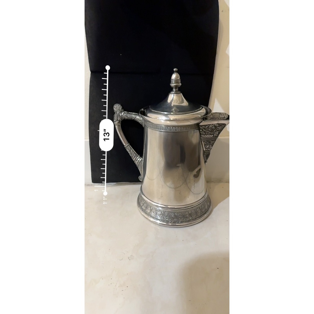 Vintage Pairpoint Stein Quadruple‎ Silver Plate Pitcher 13" Lid Detailed Antique